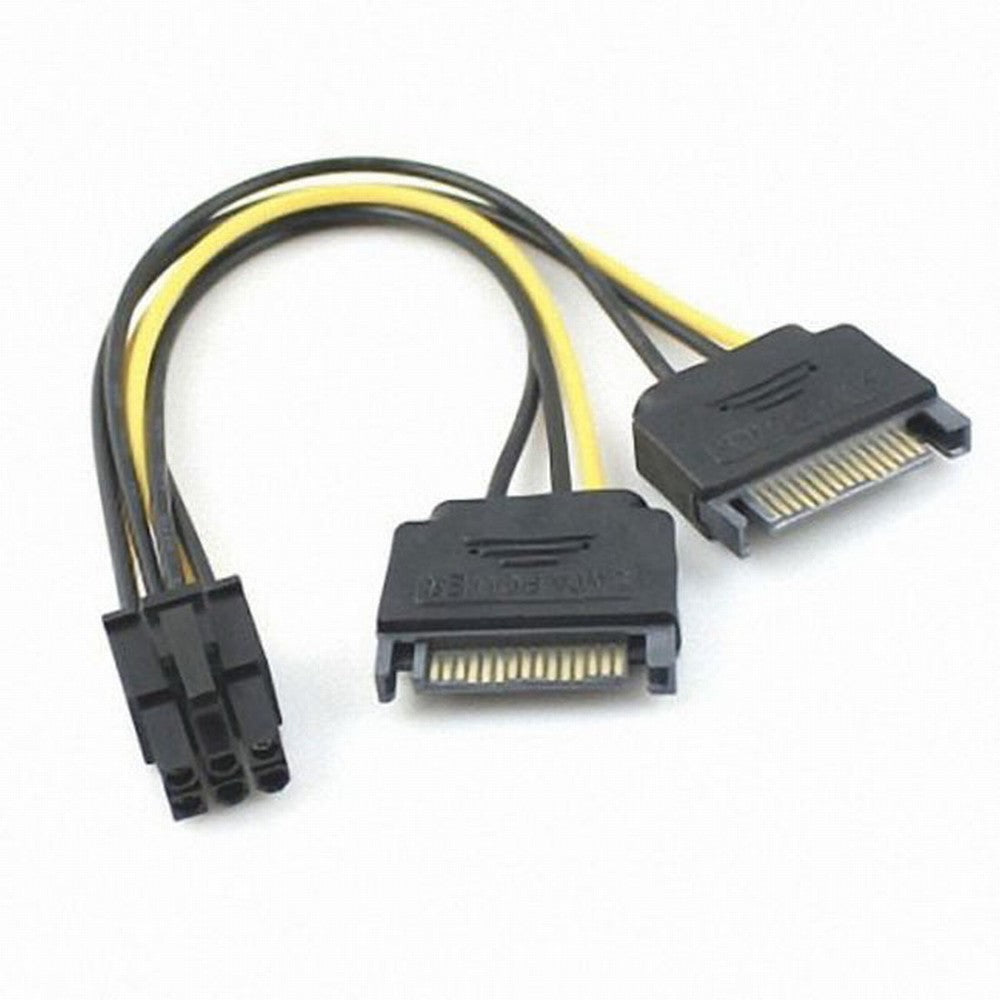 Dual two SATA 15 Pin Male M to PCI-e Express Card 6 Pin Female Graphics Video Card Power Cable 15cm SA-117