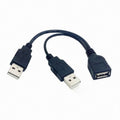 Black USB 2.0 Female A to Dual A Male Extra Power Data Y Extension Cable for 2.5" Mobile Hard Disk U2-131