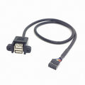 50cm Stackable Dual USB 2.0 A Type Female to Motherboard 9 Pin Header Cable with Screw Panel Holes U2-156