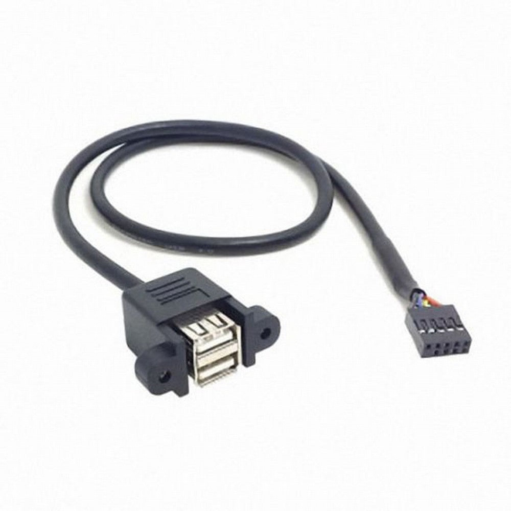 50cm Stackable Dual USB 2.0 A Type Female to Motherboard 9 Pin Header Cable with Screw Panel Holes U2-156
