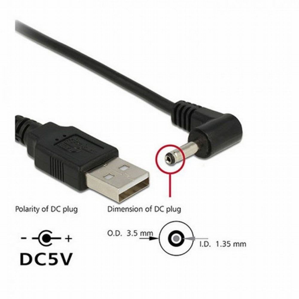 USB 2.0 Male to Right Angled 90 Degree 3.5mm 1.35mm DC power Plug Barrel 5v Cable 100cm U2-111-RI