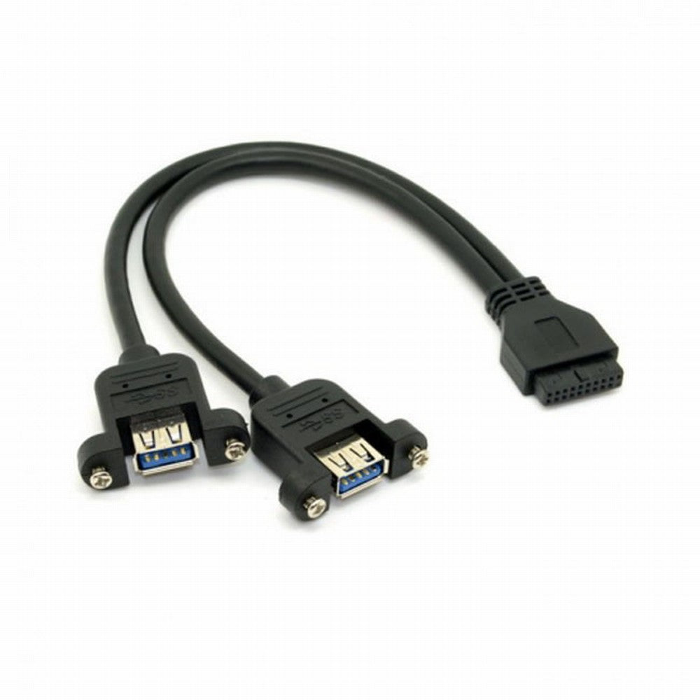 USB 3.0 Dual Ports A Female Screw Mount Type to Motherboard 20pin Header cable Black U3-088-BK