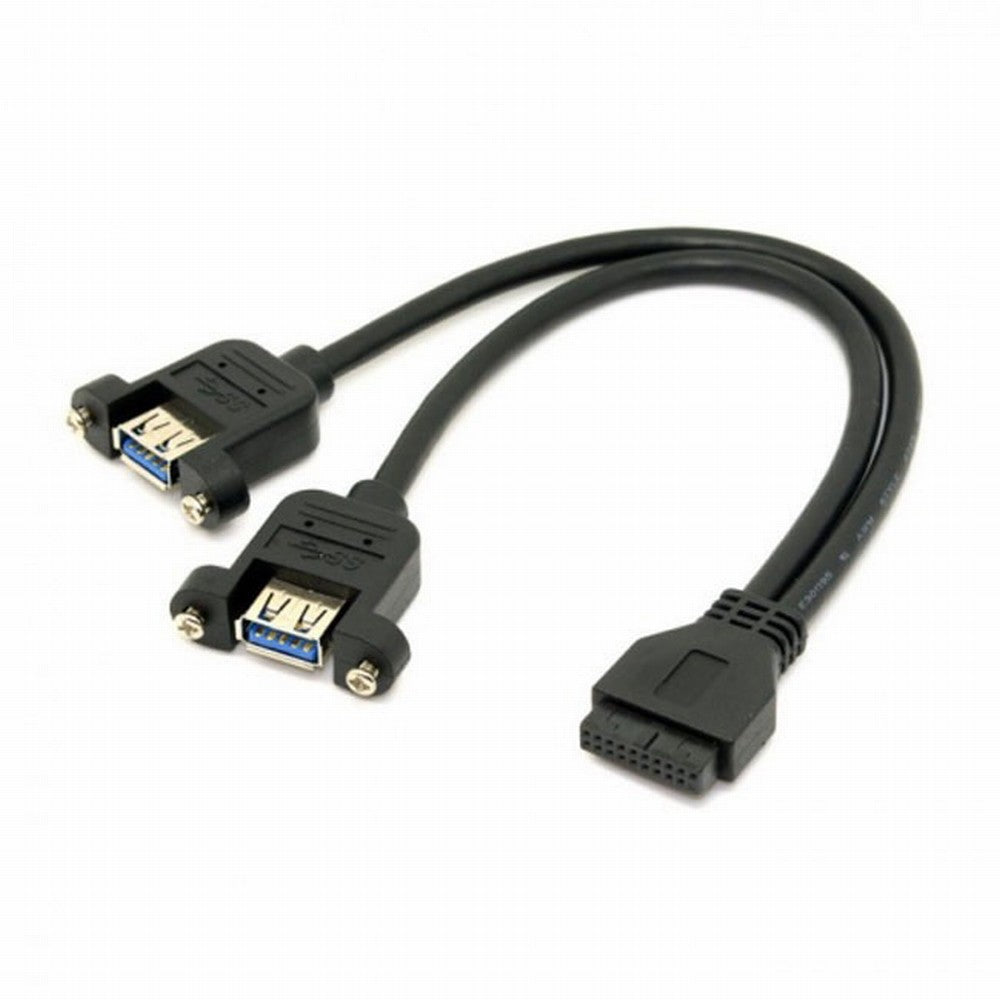 USB 3.0 Dual Ports A Female Screw Mount Type to Motherboard 20pin Header cable Black U3-088-BK