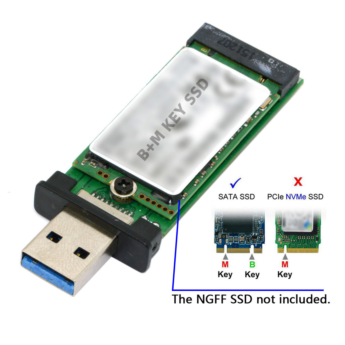42mm NGFF M2 SSD to USB 3.0 External PCBA Conveter Adapter Card Flash Disk Type with Black Case U3-073
