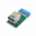 Vertical Dual USB 3.0 A Type Female to Motherboard 20 Pin Box Header Slot Adapter PCBA U3-080