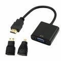 HDMI Source to VGA Female Output Cable with Micro Mini HDMI Adapter for Projector Monitor PC Laptop Black HD-023+038+057