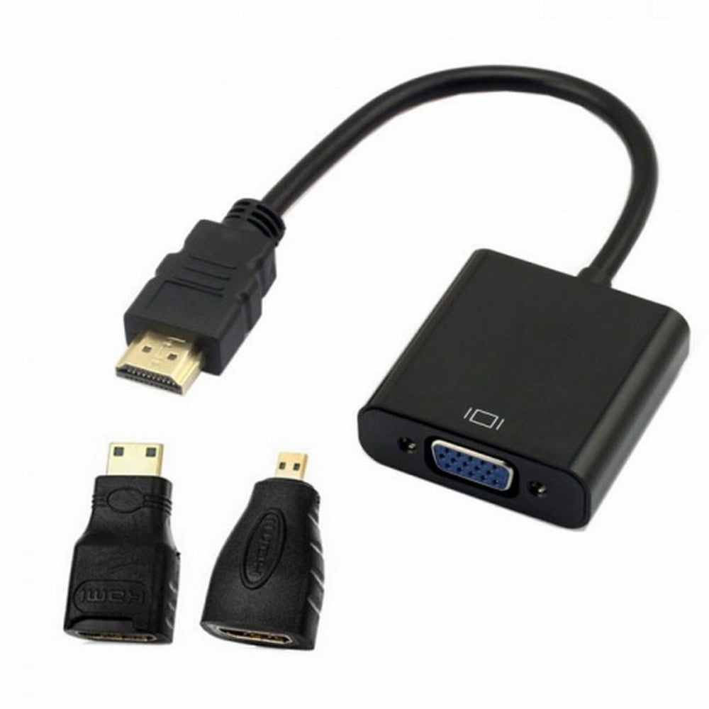 HDMI Source to VGA Female Output Cable with Micro Mini HDMI Adapter for Projector Monitor PC Laptop Black HD-023+038+057