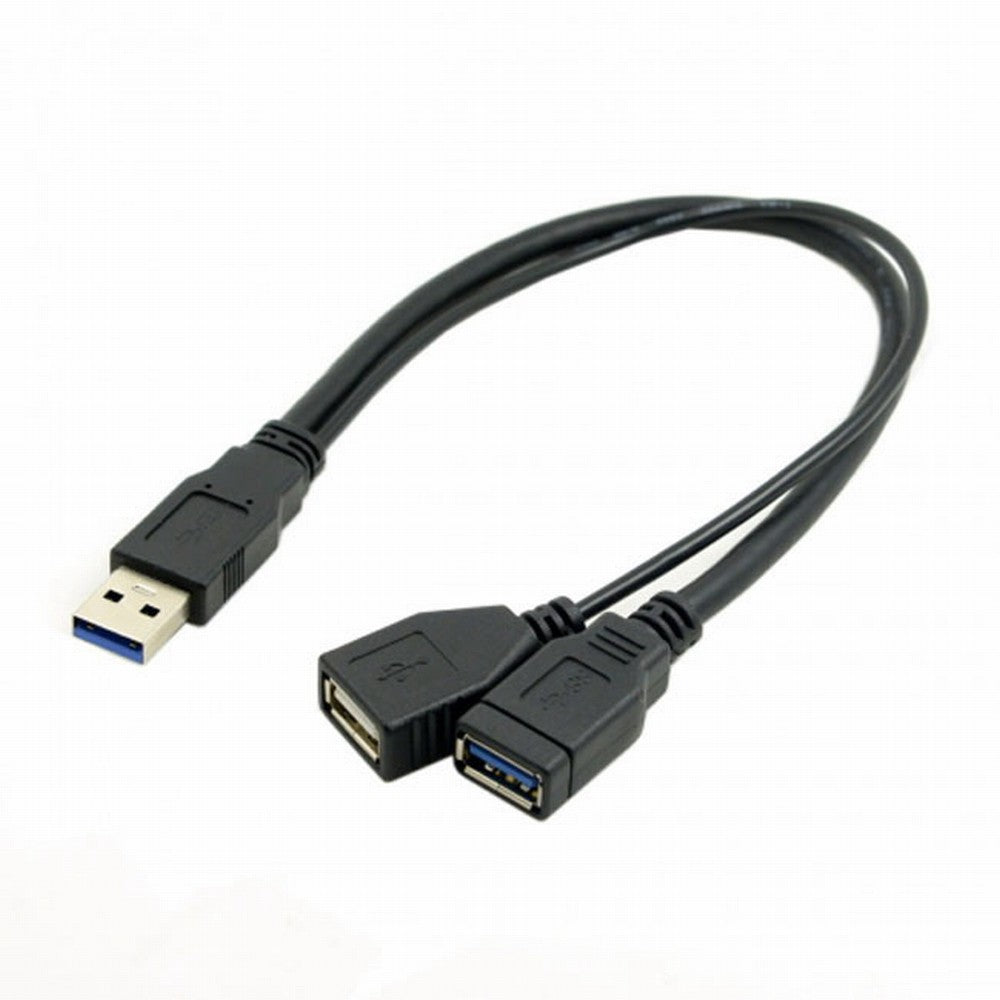 Black USB 3.0 Male to Dual USB Female Extra Power Data Y Extension Cable for 2.5" Mobile Hard Disk U3-041