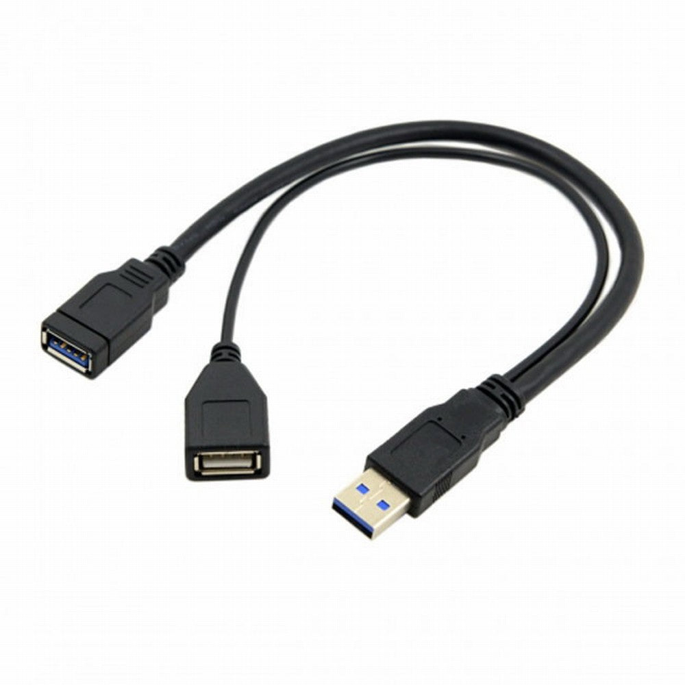 Black USB 3.0 Male to Dual USB Female Extra Power Data Y Extension Cable for 2.5" Mobile Hard Disk U3-041