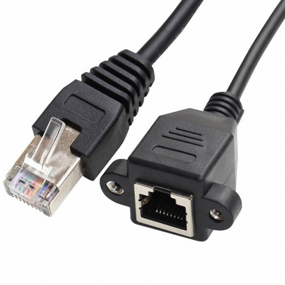 30cm 8P8C FTP STP UTP Cat 5e Male to Female Lan Ethernet Network Extension Cable with Panel Mount Holes UT-011-BK