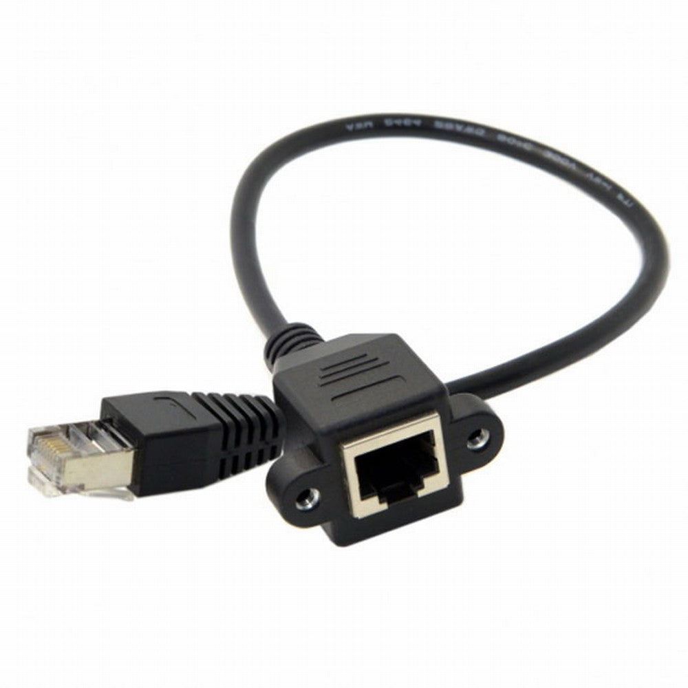30cm 8P8C FTP STP UTP Cat 5e Male to Female Lan Ethernet Network Extension Cable with Panel Mount Holes UT-011-BK