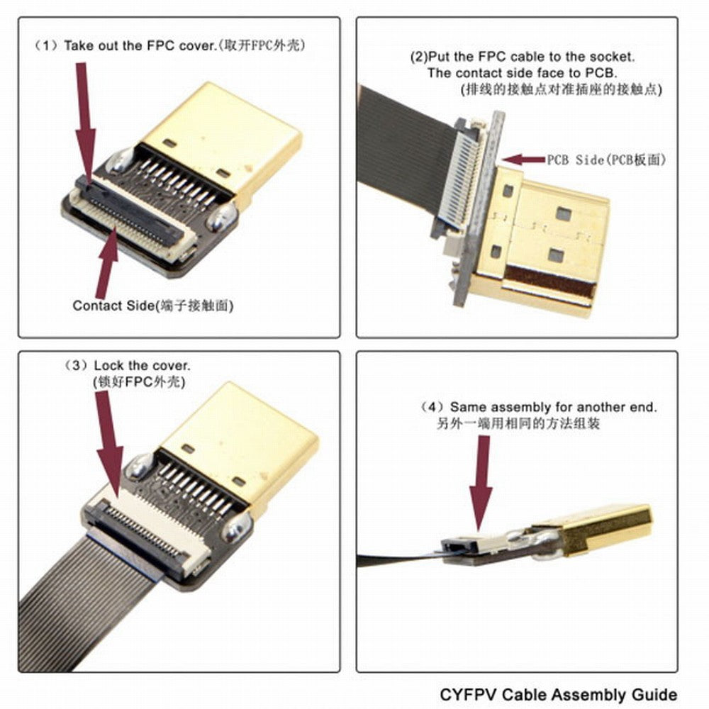 CYFPV Down Angled 90 Degree FPV Micro HDMI Male to Mini HDMI Female FPC Flat Cable 10cm for FPV HDTV Multicopter Aerial Photography CC-HD-204-DN
