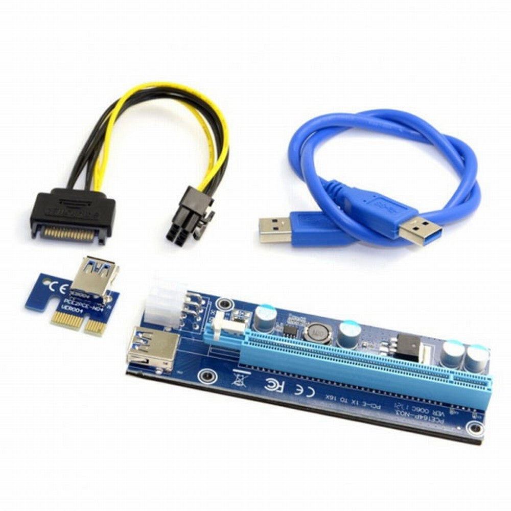 PCI-E 1x to 16x Mining Machine Enhanced Extender Riser Adapter with USB 3.0 6Pin Power Cable EP-037