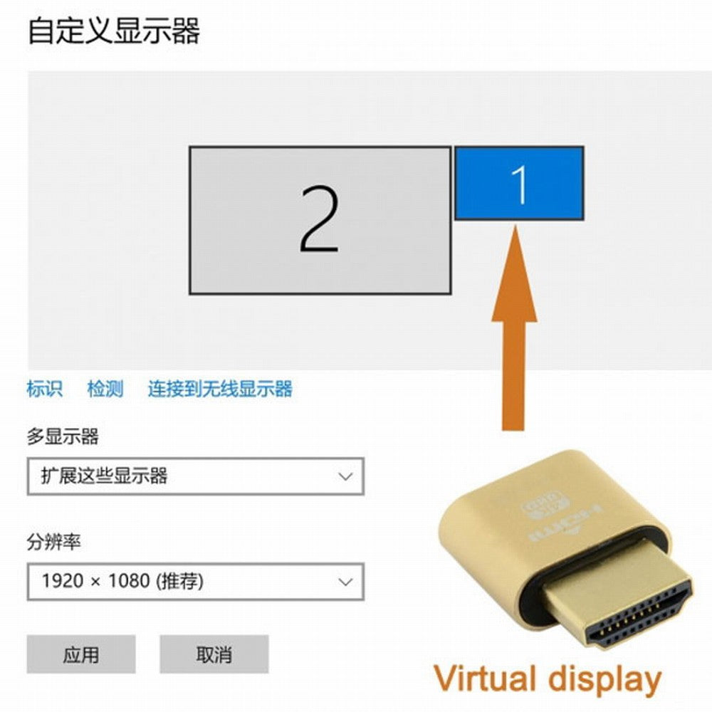 CY Virtual Display Adapter HDMI 1.4 DDC EDID Dummy Plug Headless Ghost Display Emulator 1920x1080p@60Hz HD-034