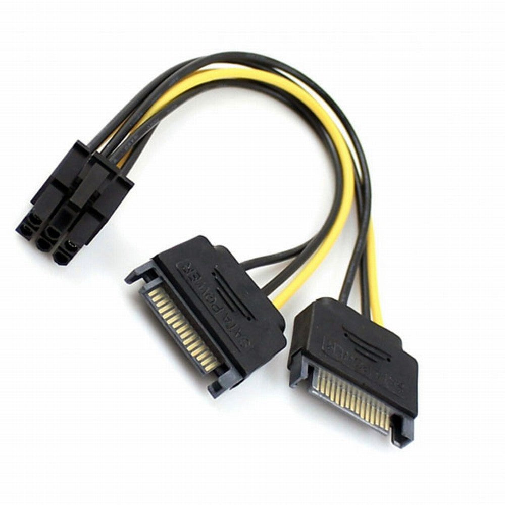 Dual two SATA 15 Pin Male M to PCI-e Express Card 6 Pin Female Graphics Video Card Power Cable 15cm SA-117