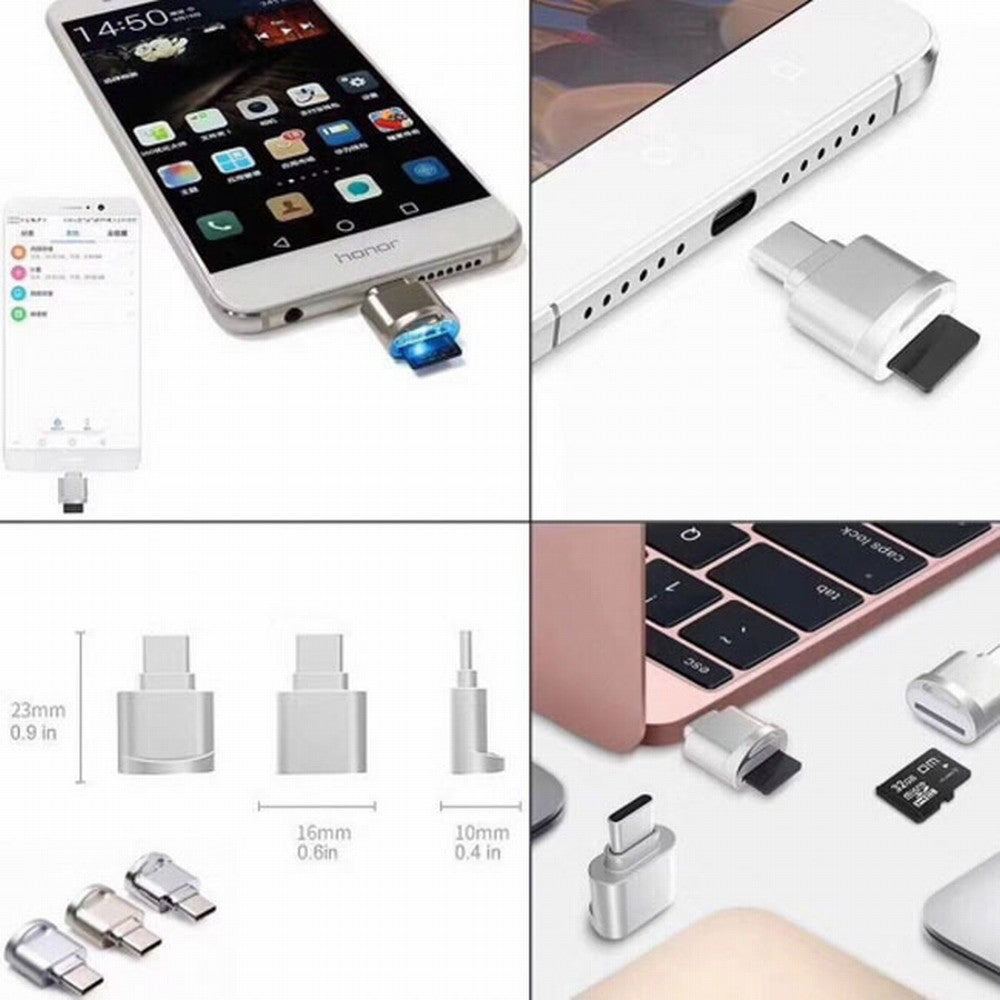 2pcs USB 2.0 Type C USB-C to Micro SD SDXC TF Card Reader Adapter for Macbook Cell Phone UC-051-2PCS