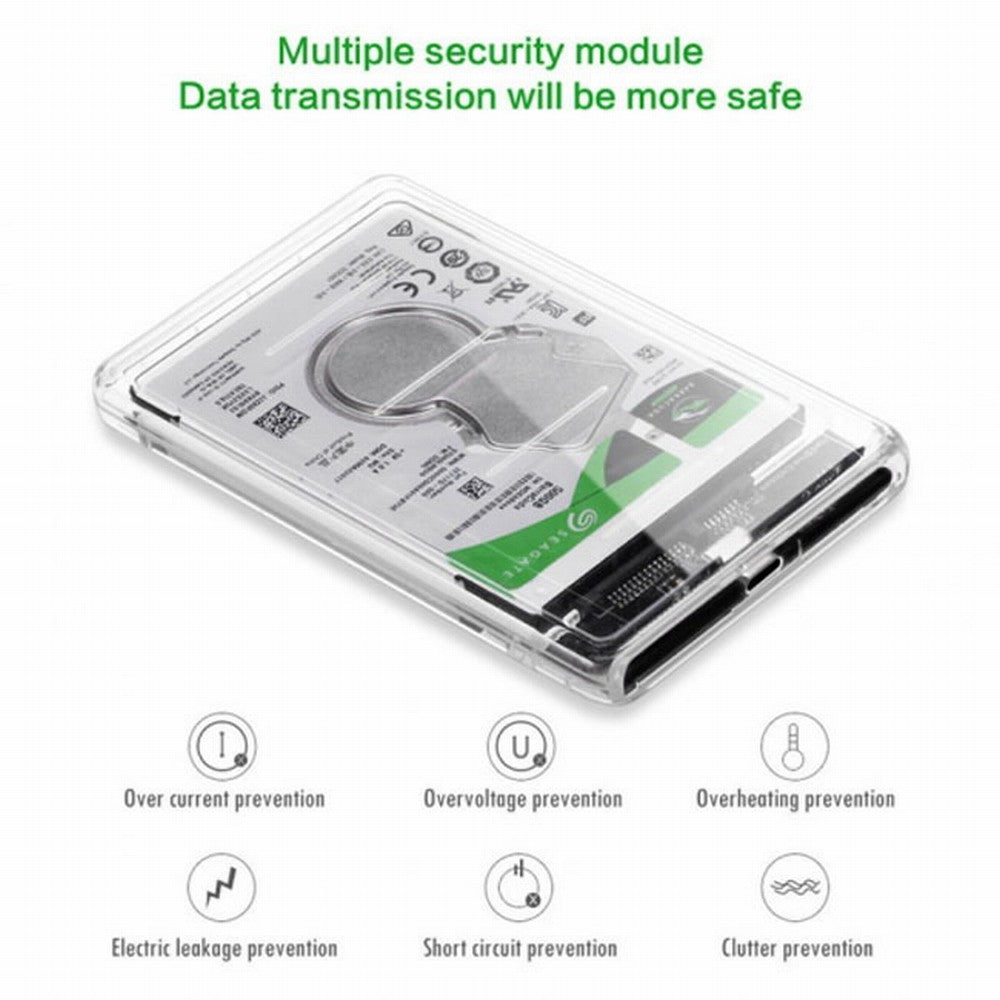 USB-C Type-C to 2.5 Inch SATA SSD HDD External Enclosure Transparent for Laptop PC UC-079-WH