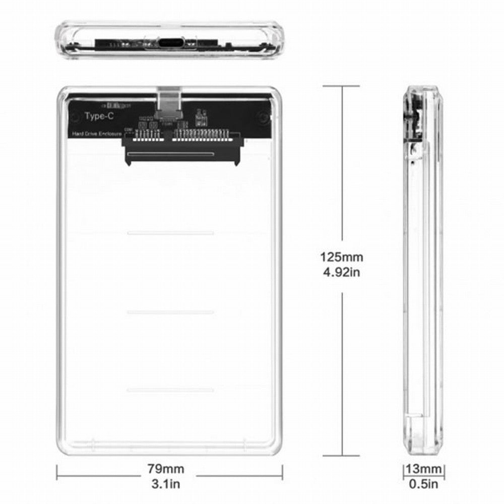 USB-C Type-C to 2.5 Inch SATA SSD HDD External Enclosure Transparent for Laptop PC UC-079-WH
