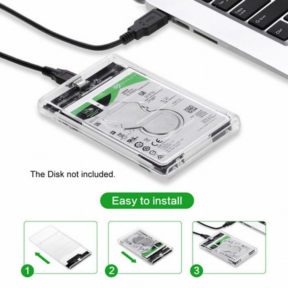 USB-C Type-C to 2.5 Inch SATA SSD HDD External Enclosure Transparent for Laptop PC UC-079-WH