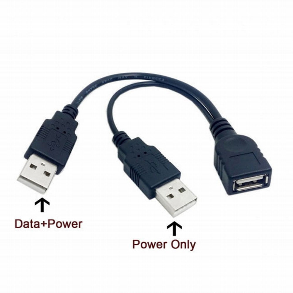 Black USB 2.0 Female A to Dual A Male Extra Power Data Y Extension Cable for 2.5" Mobile Hard Disk U2-131