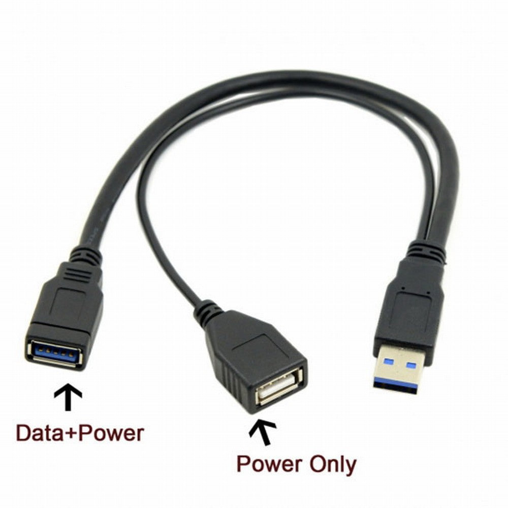 Black USB 3.0 Male to Dual USB Female Extra Power Data Y Extension Cable for 2.5" Mobile Hard Disk U3-041