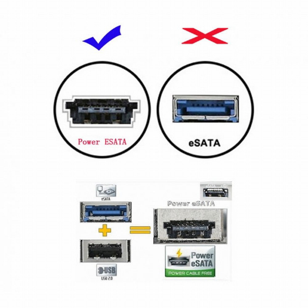 50cm Dual Power 12V and 5V eSATAp Power ESATA USB 2.0 combo to 22Pin SATA cable for 2.5" 3.5" Hard Disk Drive SA-009