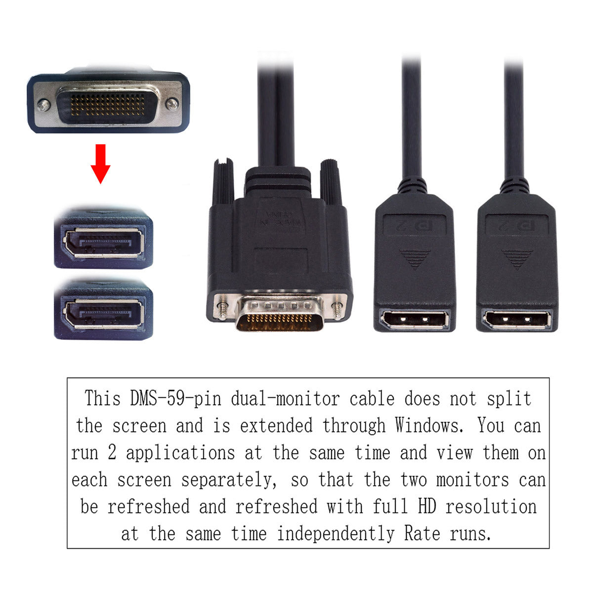 DMS-59Pin Male to Dual DP Displayport Female Splitter Extension Cable for PC Graphics Card DB-027