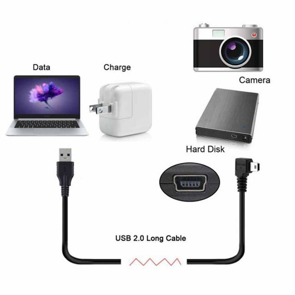 Mini USB B Type 5pin Male Right Angled 90 Degree to USB 2.0 Male Data Cable with Ferrite U2-057-RI-3.0M/U2-057-RI-5.0M