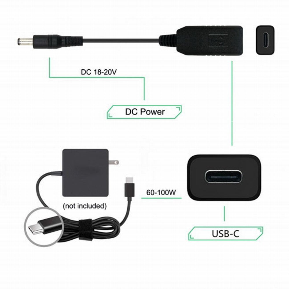 USB 3.1 Type C USB-C to DC 20V 5.5 2.5mm 2.1mm Power Plug PD Emulator Trigger Charge Cable for Laptop UC-100-5525MM