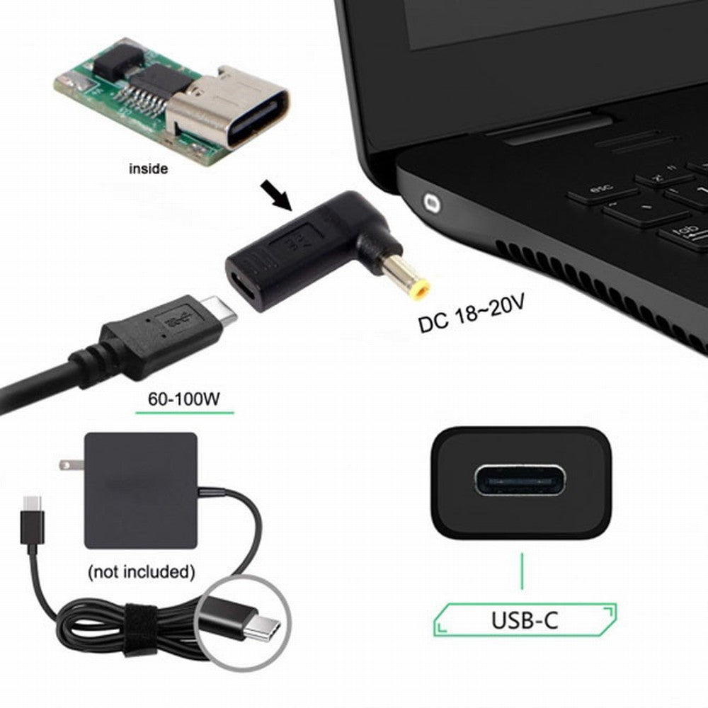 USB 3.1 Type C USB-C to DC 20V 5.5 2.5mm Adapter PD Emulator Trigger 90 Degree Angled UC-112-5525MM