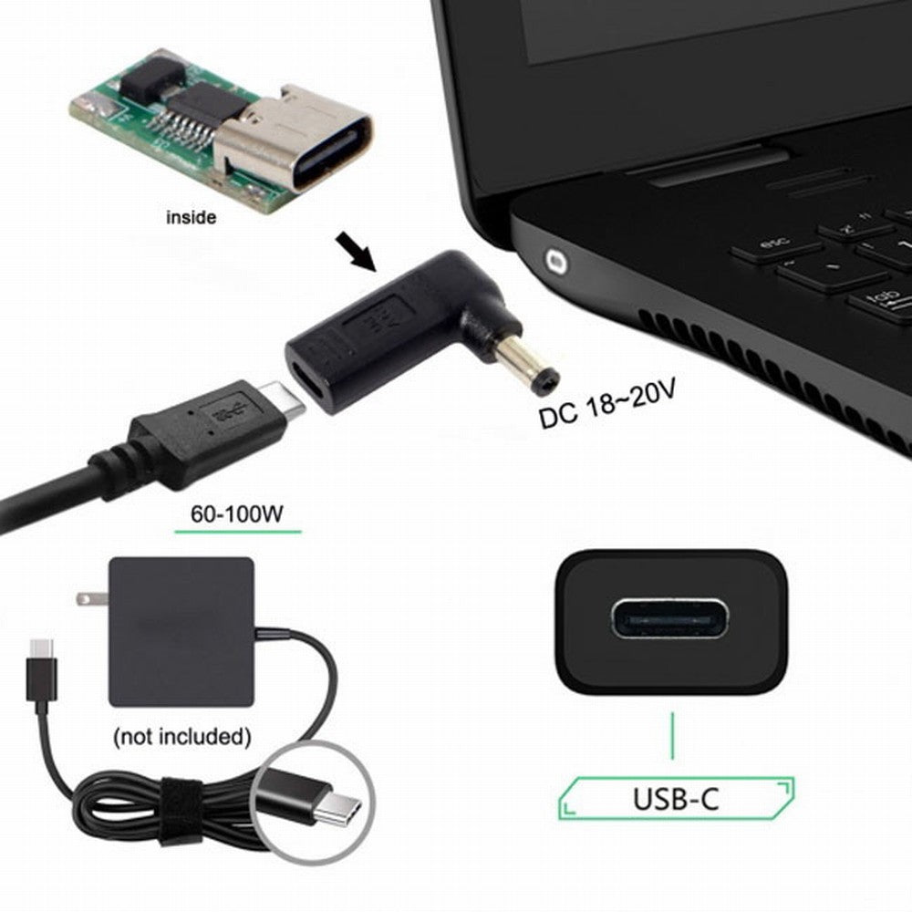 USB 3.1 Type C USB-C to DC 20V 5.5 2.1mm Adapter PD Emulator Trigger 90 Degree Angled UC-112-5521MM