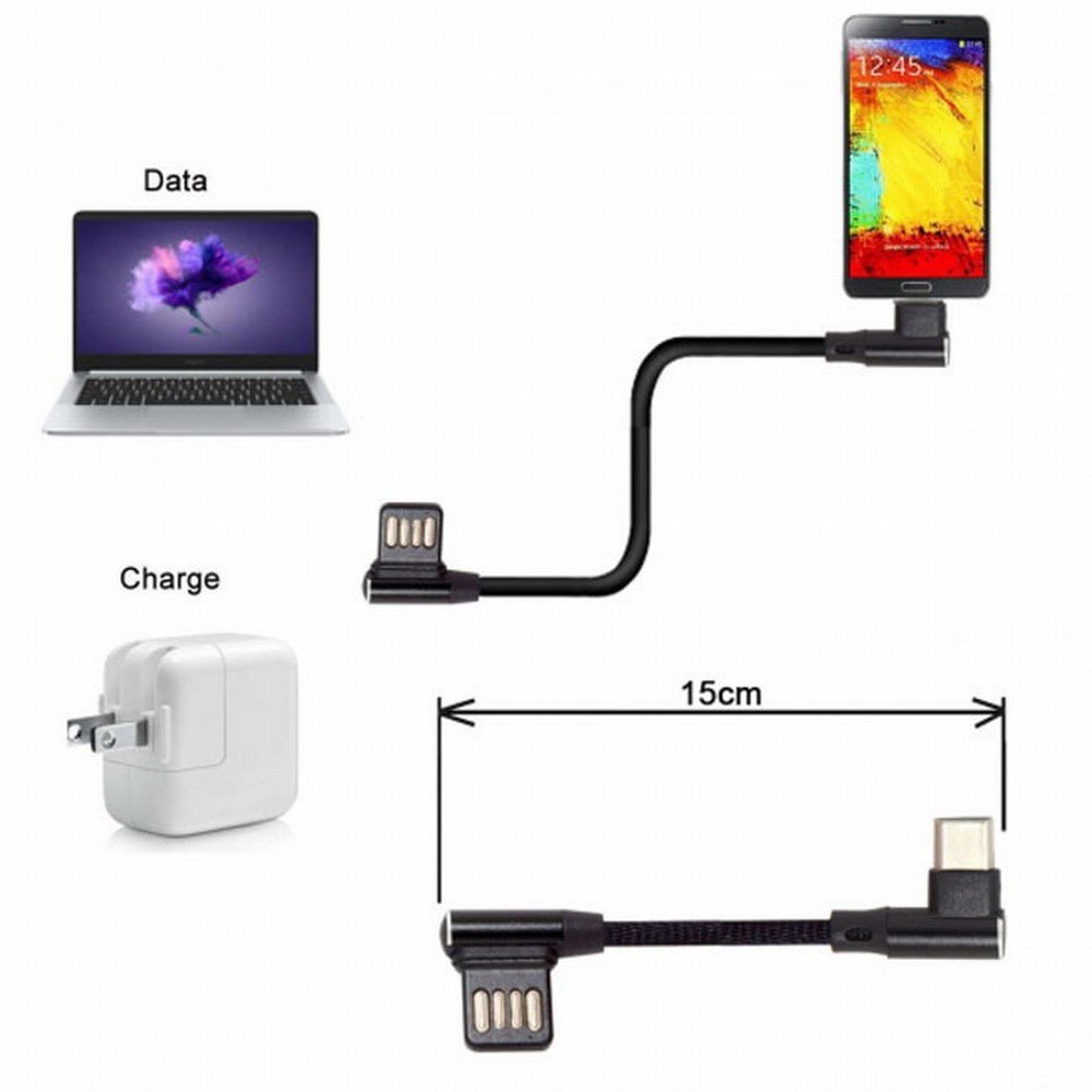 USB-C 3.1 Type-C to Left Right Angled 90 Degree USB 2.0 Data Cable with Sleeve for Tablet Phone 15cm UC-114
