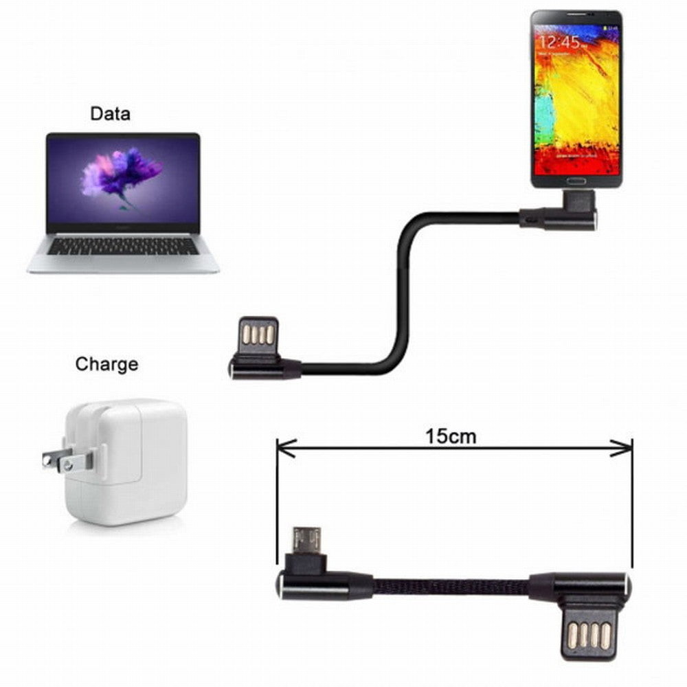 Micro USB 5Pin to Left Right Angled 90 Degree USB 2.0 Data Cable with Sleeve for Tablet Phone 15cm U2-114
