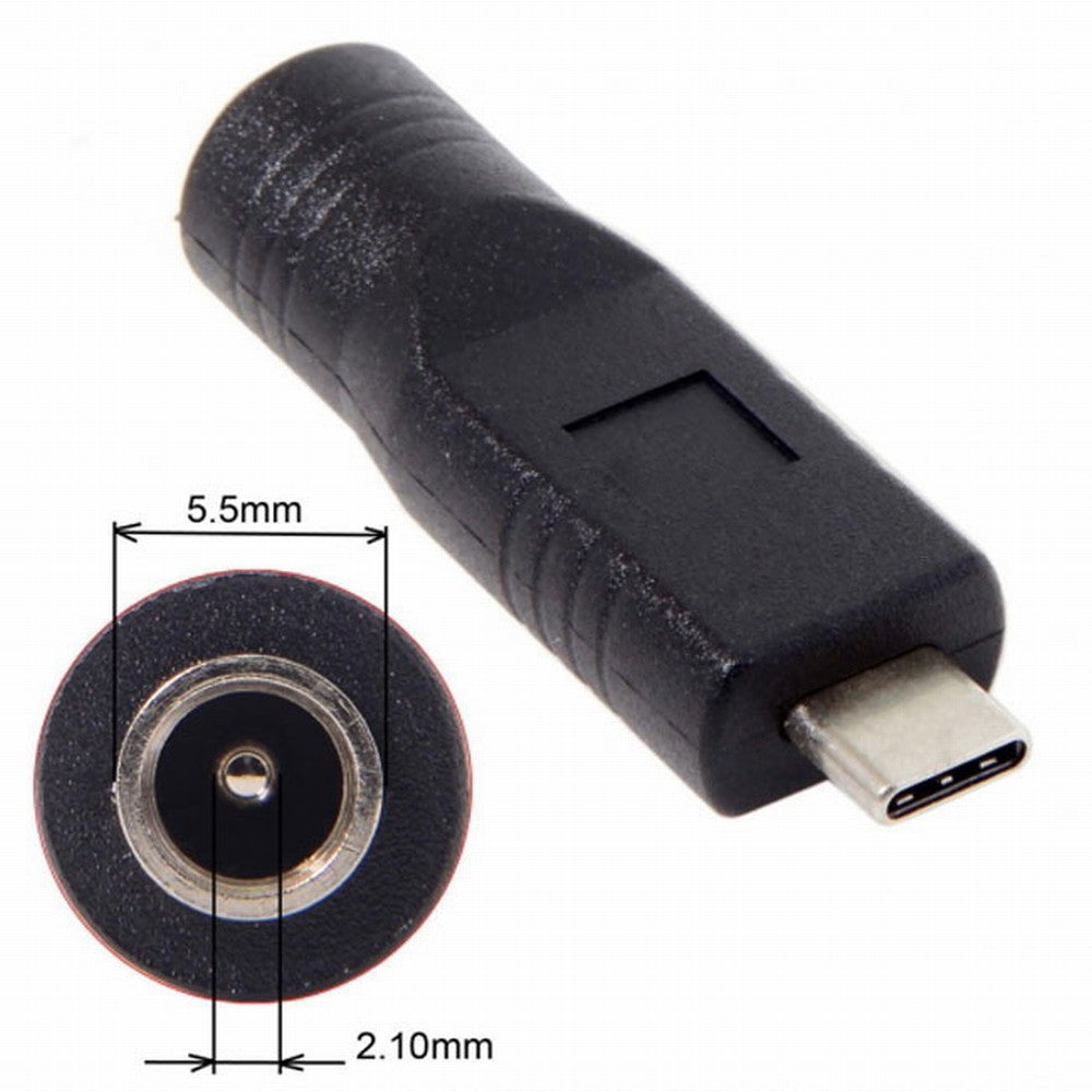 DC Jack 5.5*2.1mm Input to USB-C Type-C Power Plug Charge Adapter for Laptop Phone UC-211-BK-5521MM