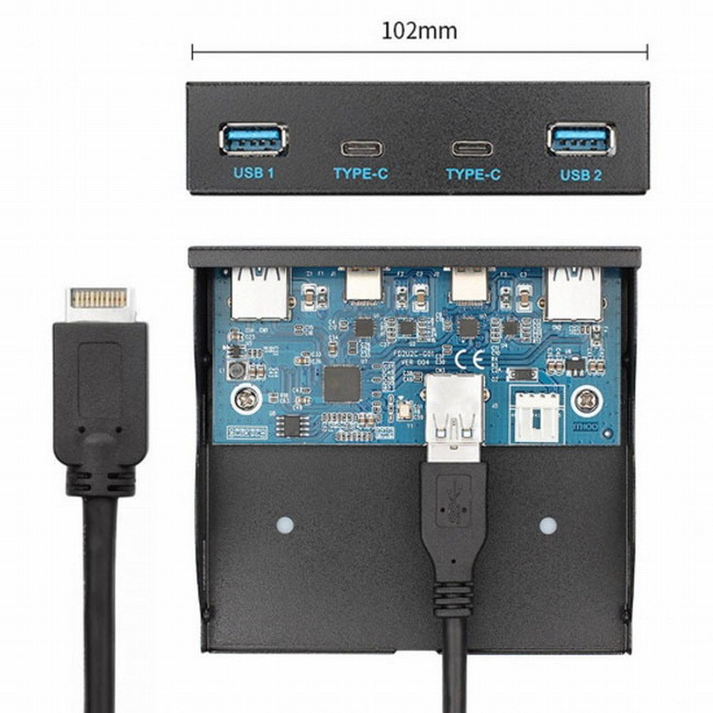 USB 3.1 Front Panel Header to USB-C USB 3.0 HUB 4 Ports Front Panel Motherboard Cable for 3.5" Floppy Bay UC-126