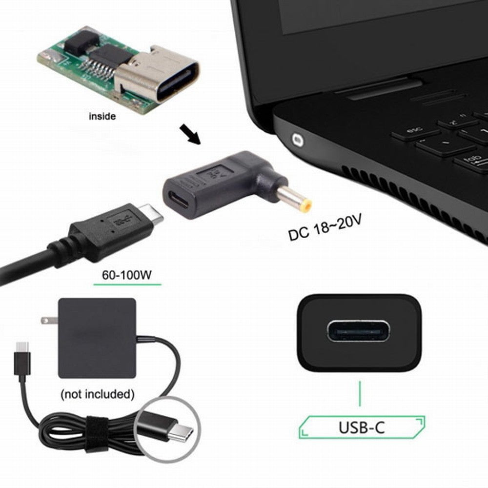 USB 3.1 Type C USB-C to DC 19V 4.8*1.7mm Adapter PD Emulator Trigger 90 Degree Angled Yellow UC-112-4817MM