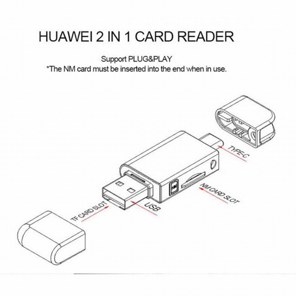 USB-C Type C / USB 2.0 to NM Nano Memory Card TF Micro SD Card Reader for Huawei Cell Phone Laptop UC-061