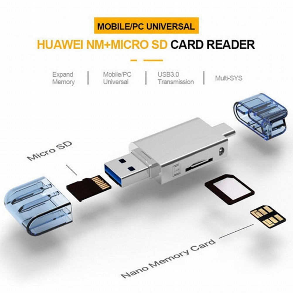 USB-C Type C / USB 2.0 to NM Nano Memory Card TF Micro SD Card Reader for Huawei Cell Phone Laptop UC-061