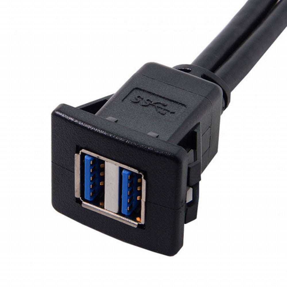 1m Waterproof Dual USB 3.0 Extension Latch Mount Car AUX Cable for Dashboard Panel U3-030-2P