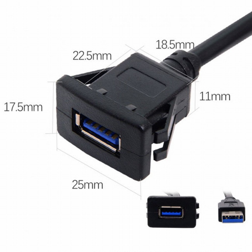 1m Waterproof Single USB 3.0 Extension Latch Mount Car AUX Cable for Dashboard Panel U3-030-1P
