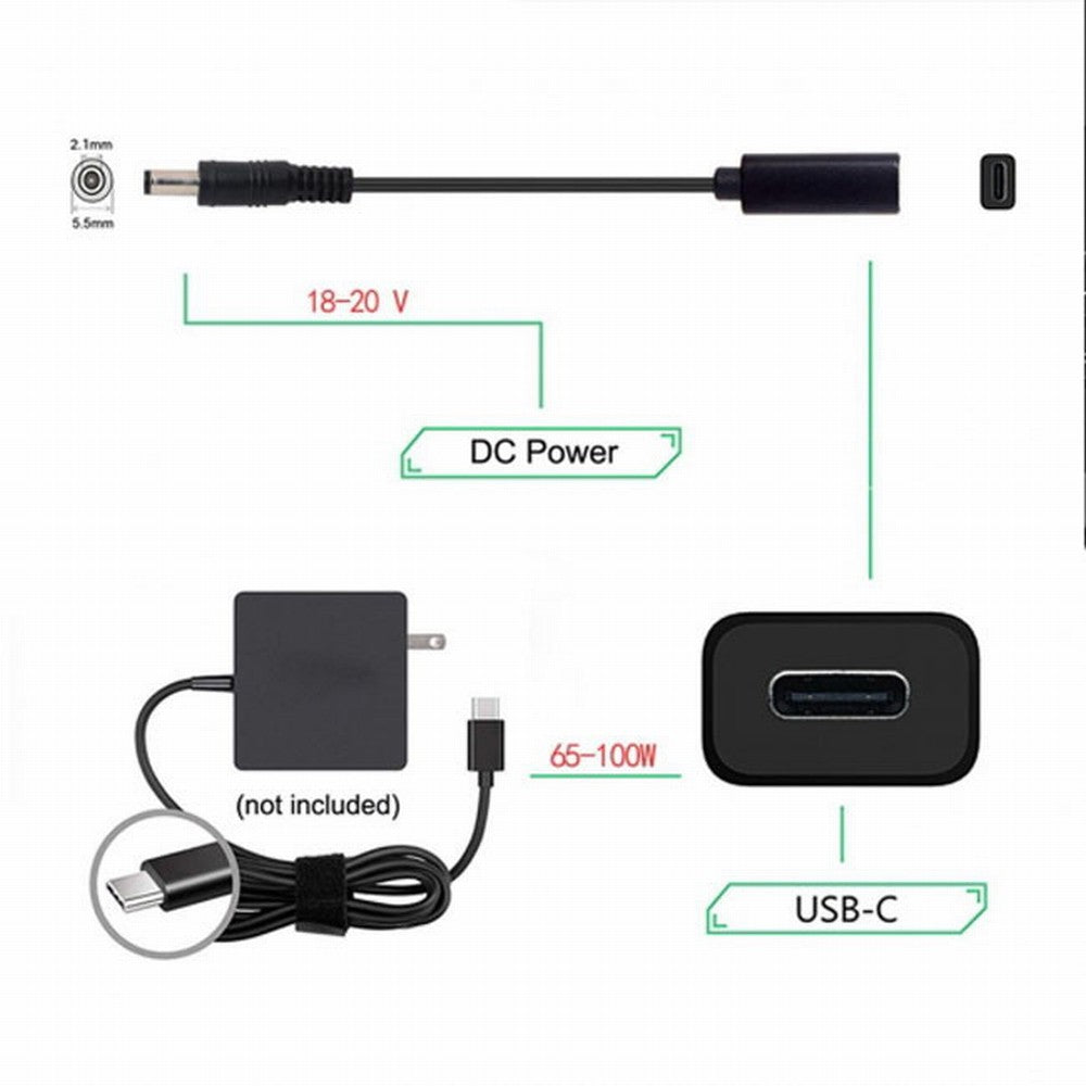 Type C USB-C Female Input to DC 5.5*2.1mm Power PD Charge Cable fit for Laptop 18-20V UC-109-5521MM