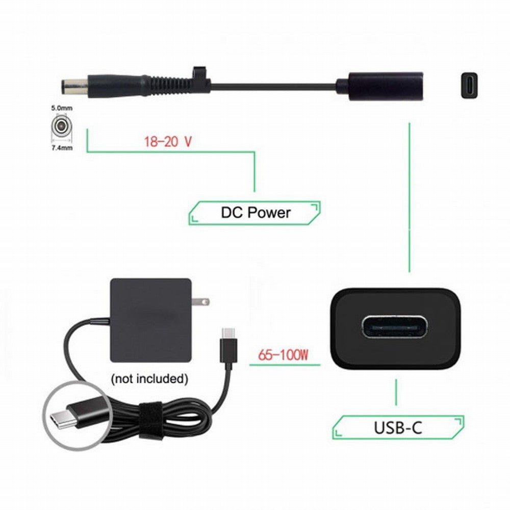 Type C USB-C Female Input to DC 7.4*5.0mm Power PD Charge Cable fit for Laptop 18-20V UC-109-7450HP