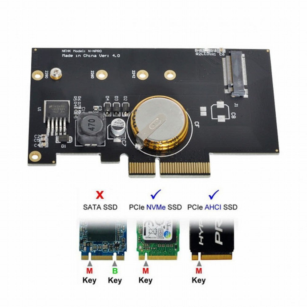 PCI-E 3.0 x4 to M.2 NGFF M Key SSD Nvme Card Adapter PCI Express with Power Failure Protection 4.0F Super Capacitor SA-022