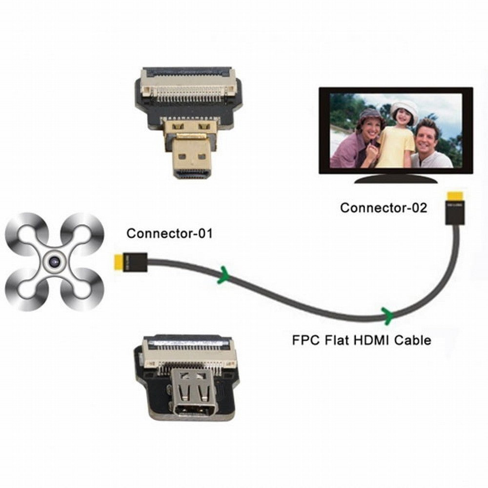 CYFPV Micro HDMI Male to Micro HDMI Female Extension FPC Flat Cable 1080P for FPV HDTV Multicopter Aerial Photography CC-HD-192-BK