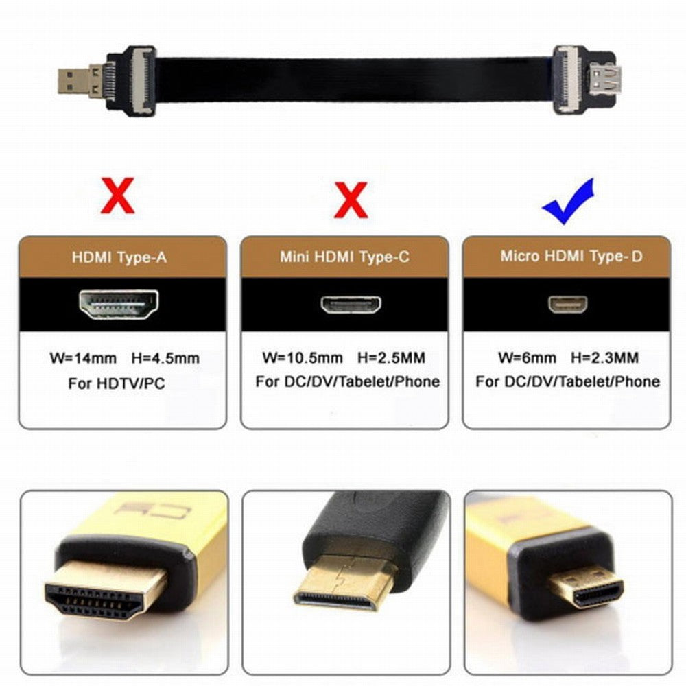 CYFPV Micro HDMI Male to Micro HDMI Female Extension FPC Flat Cable 1080P for FPV HDTV Multicopter Aerial Photography CC-HD-192-BK