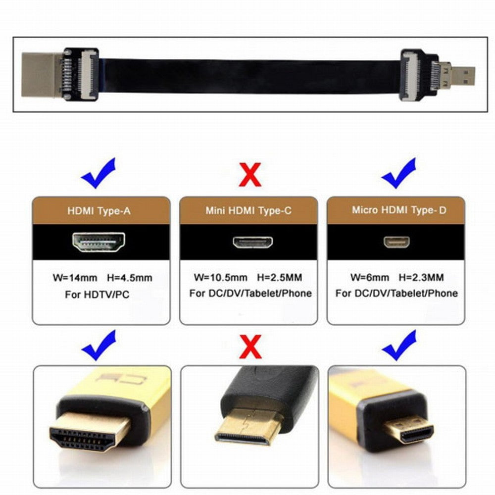 CYFPV HDMI Male to Micro HDMI Male Extension FPC Flat Cable 1080P for FPV HDTV Multicopter Aerial Photography CC-HD-194-BK