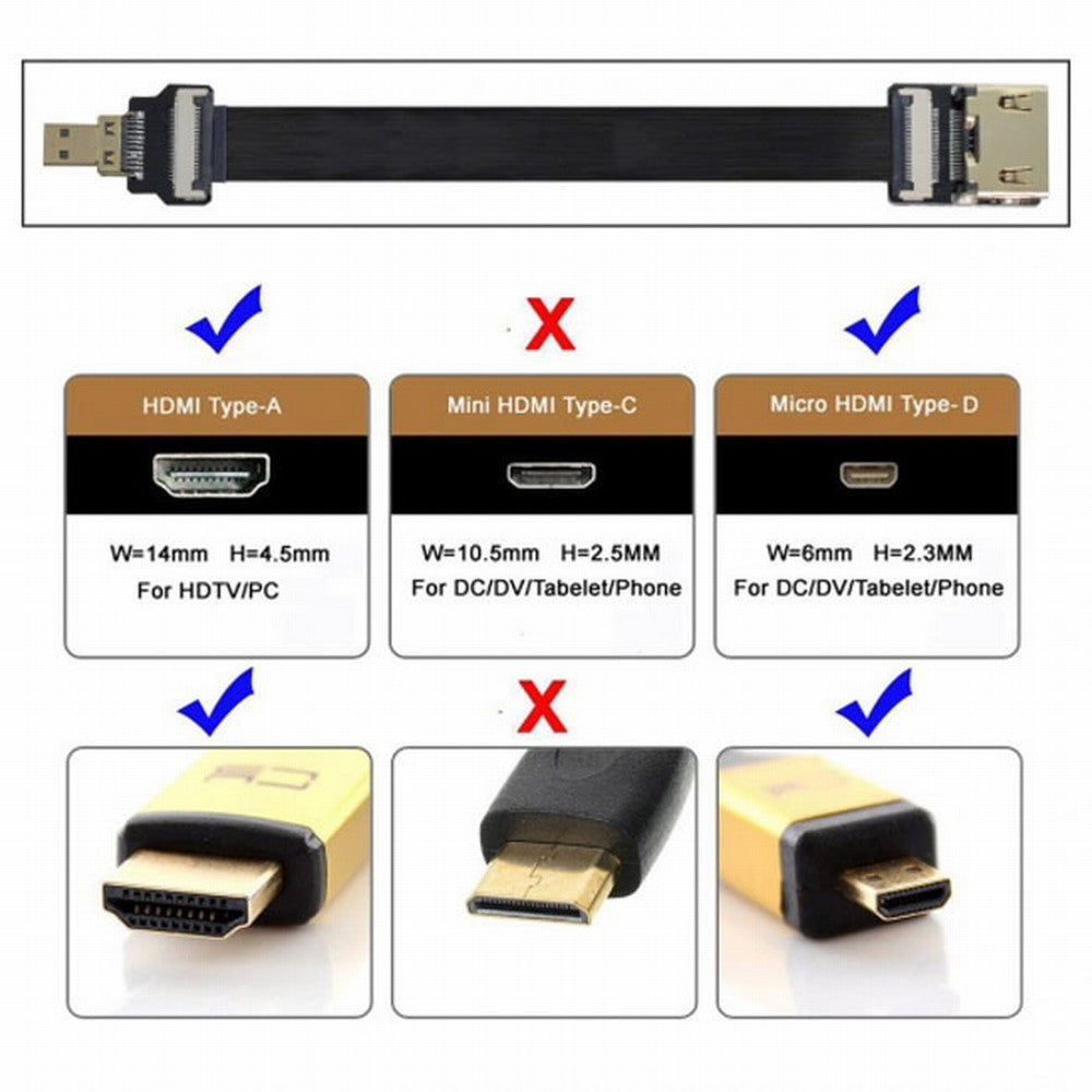 CYFPV HDMI Female to Micro HDMI Male Extension FPC Flat Cable 1080P for FPV HDTV Multicopter Aerial Photography CC-HD-197-BK