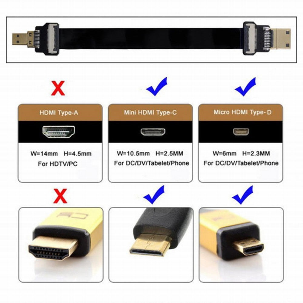 CYFPV Mini HDMI Male to Micro HDMI Male Extension FPC Flat Cable 1080P for FPV HDTV Multicopter Aerial Photography CC-HD-199-BK