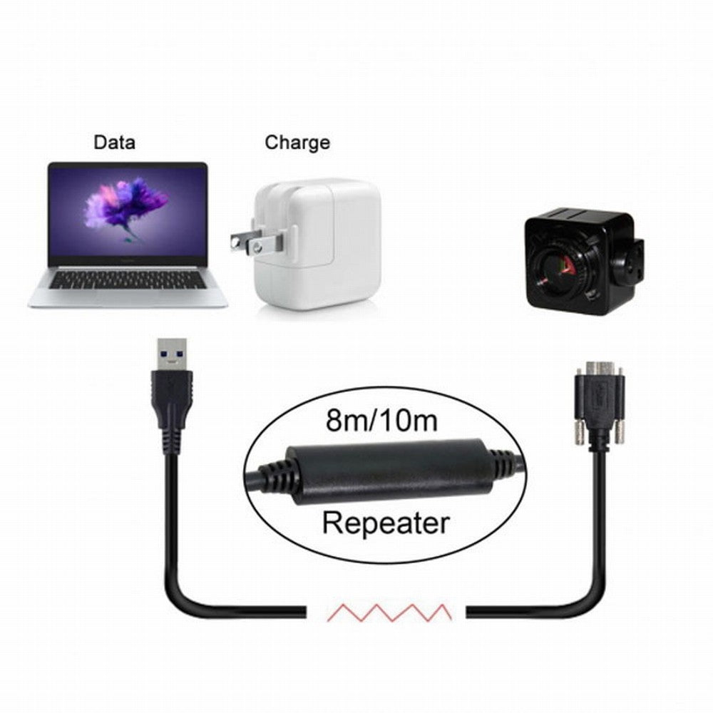 8m USB 3.0 A Type Repeater Cable Male to Micro USB 3.0 B Male with Mount Panel Screws for Camera U3-106-8.0M