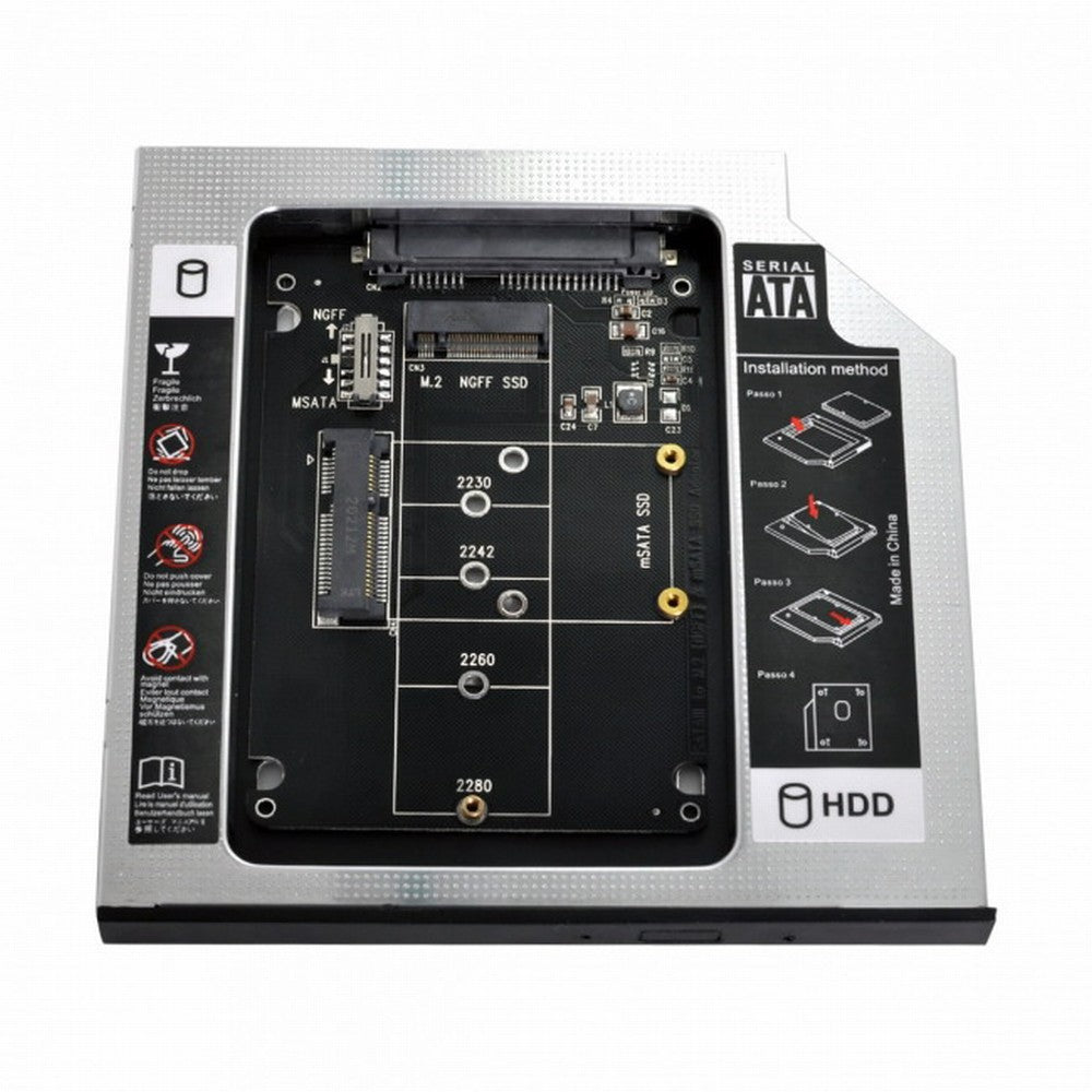 MSATA NGFF B/M-key SSD to Slimline SATA 13Pin Caddy Case for 9.5mm Universal Laptop CD / DVD-ROM Optical Bay SA-025